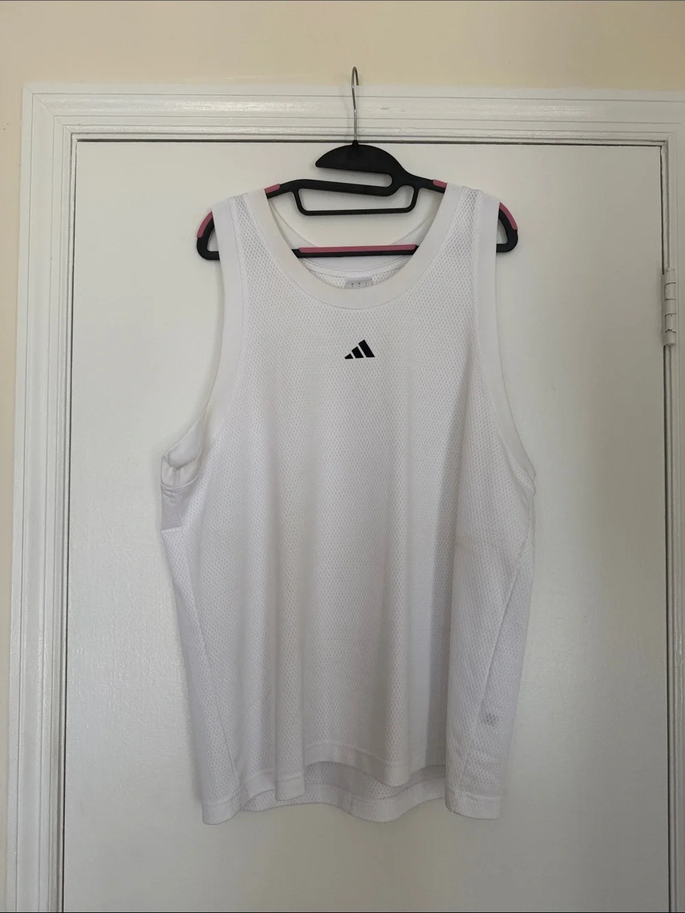 adidas White Mesh Training Tank Top with Black Logo